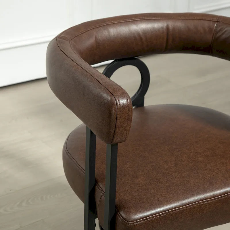 PU Upholstered Dining Chair with Metal Frame and Circle Backrest Design