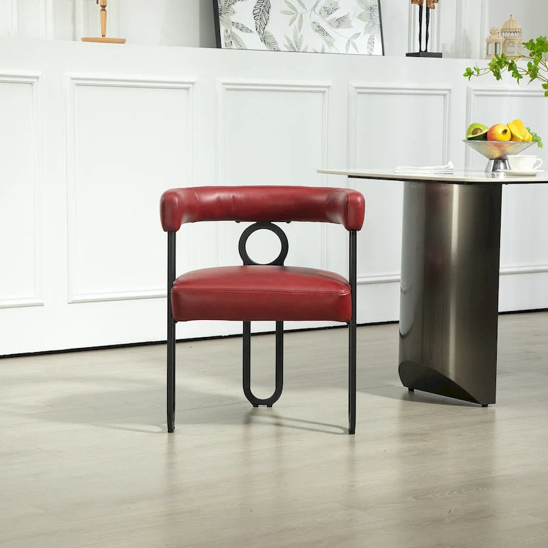 PU Upholstered Dining Chair with Metal Frame and Circle Backrest Design