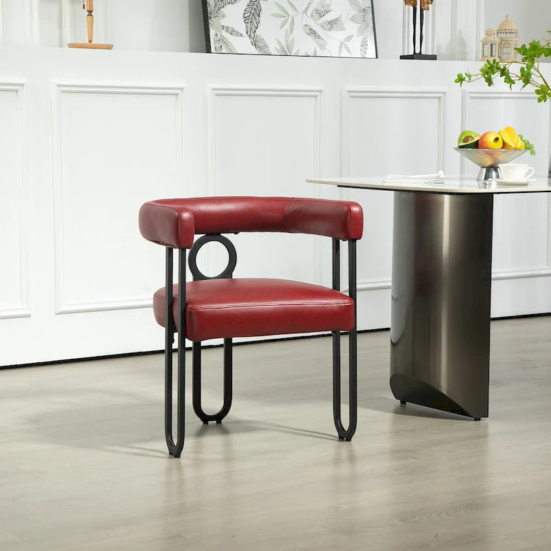PU Upholstered Dining Chair with Metal Frame and Circle Backrest Design