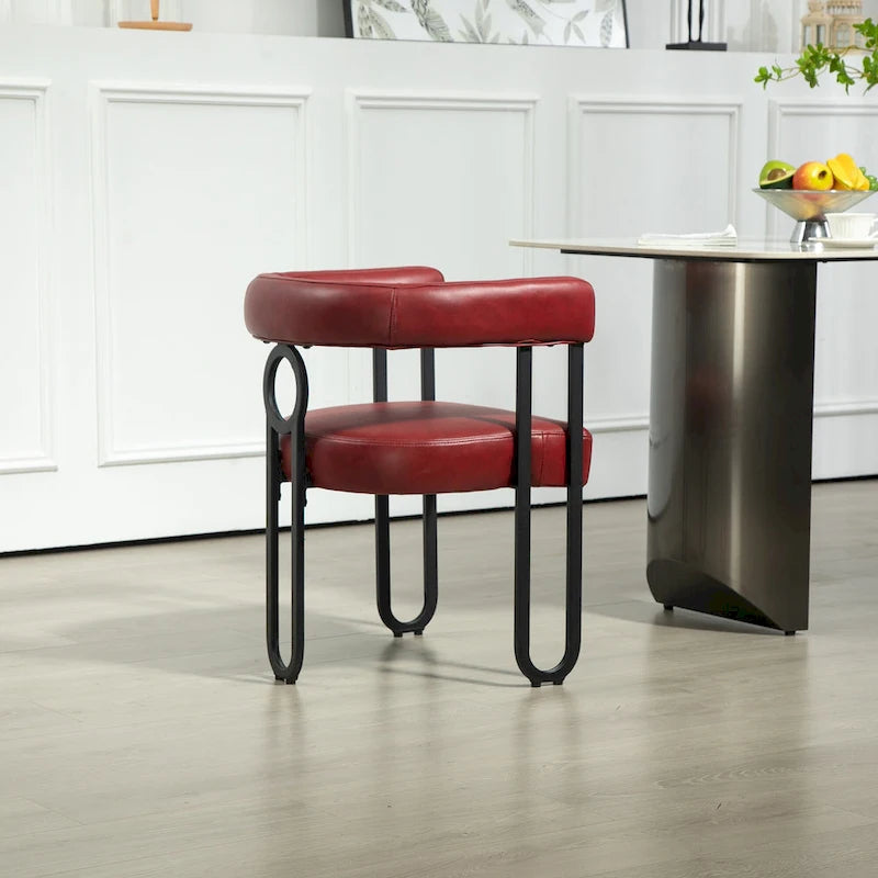 PU Upholstered Dining Chair with Metal Frame and Circle Backrest Design