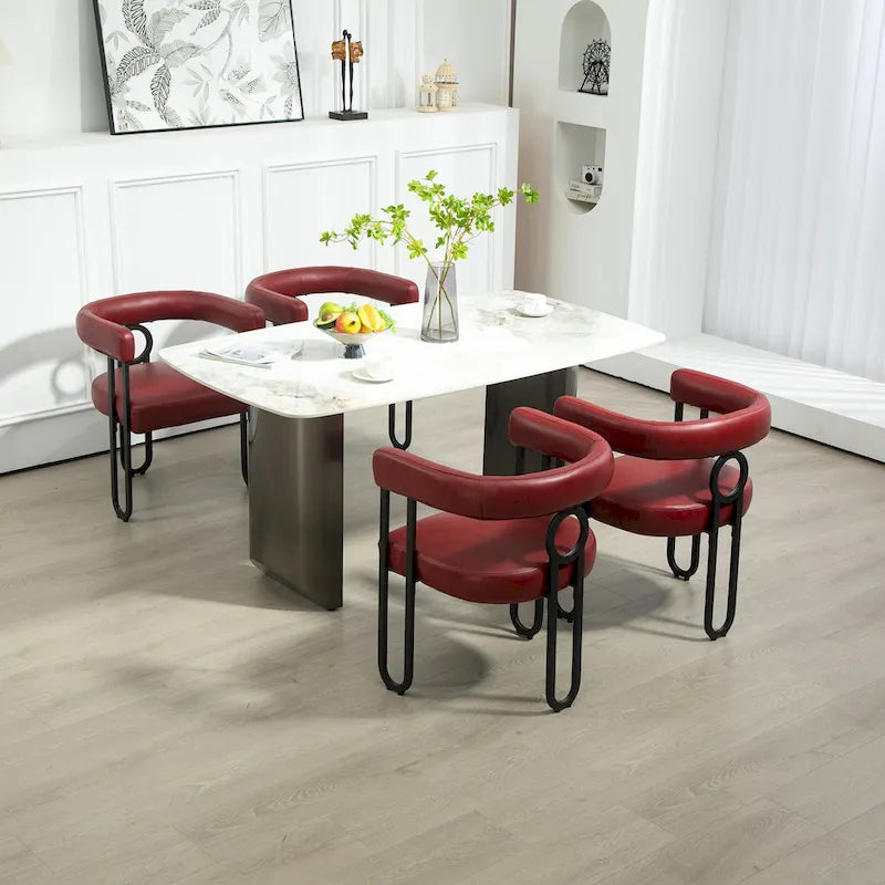 PU Upholstered Dining Chair with Metal Frame and Circle Backrest Design