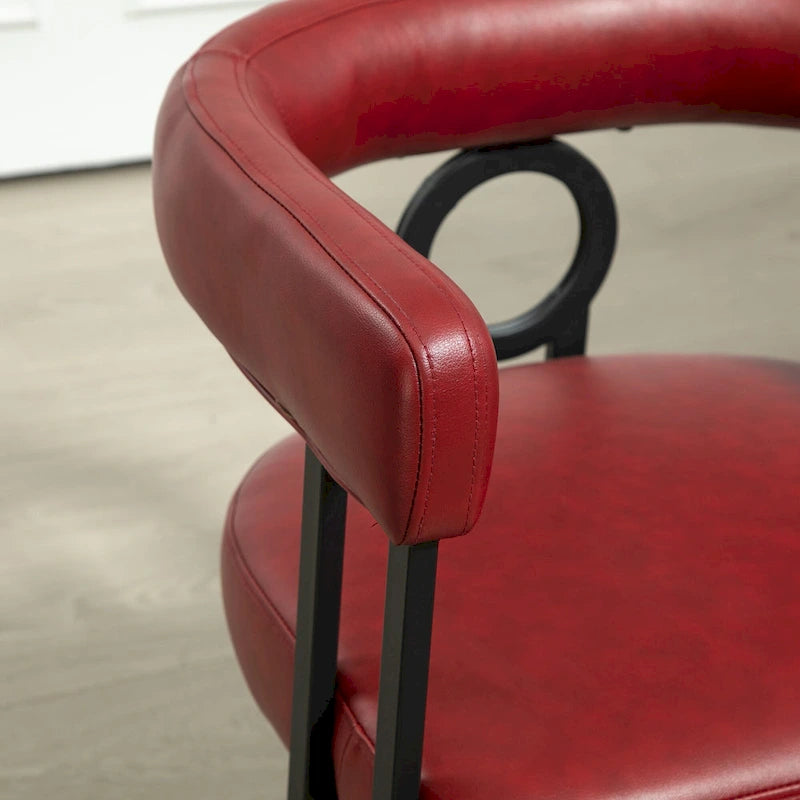 PU Upholstered Dining Chair with Metal Frame and Circle Backrest Design