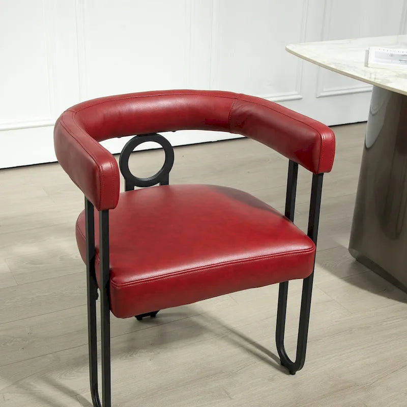 PU Upholstered Dining Chair with Metal Frame and Circle Backrest Design