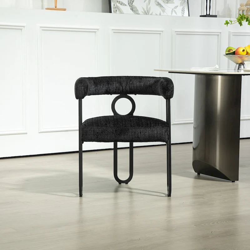 PU Upholstered Dining Chair with Metal Frame and Circle Backrest Design
