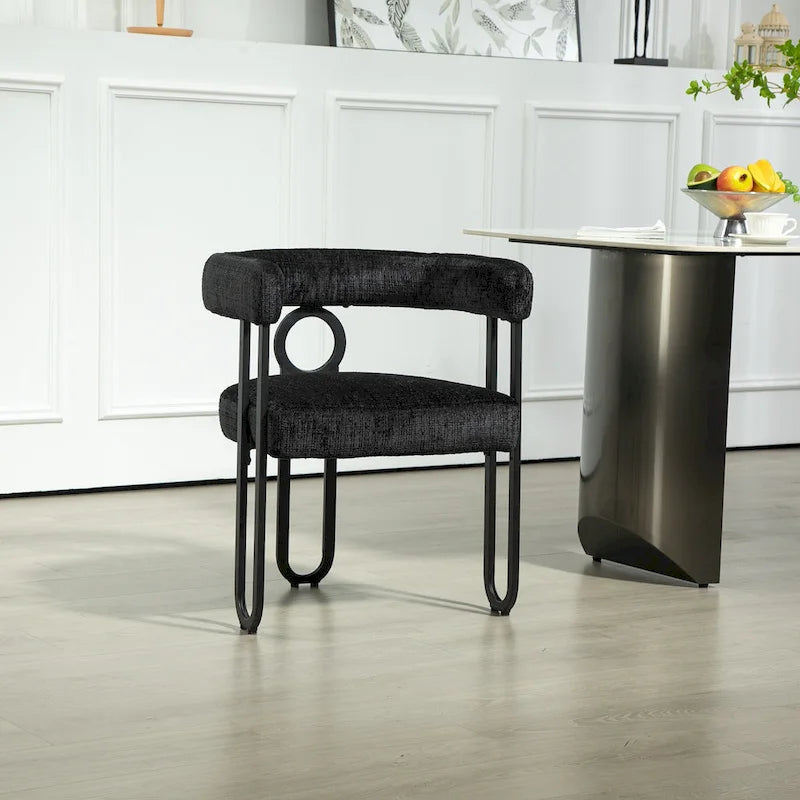 PU Upholstered Dining Chair with Metal Frame and Circle Backrest Design