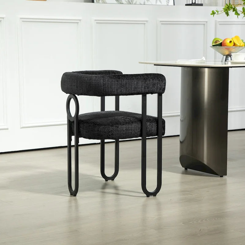 PU Upholstered Dining Chair with Metal Frame and Circle Backrest Design