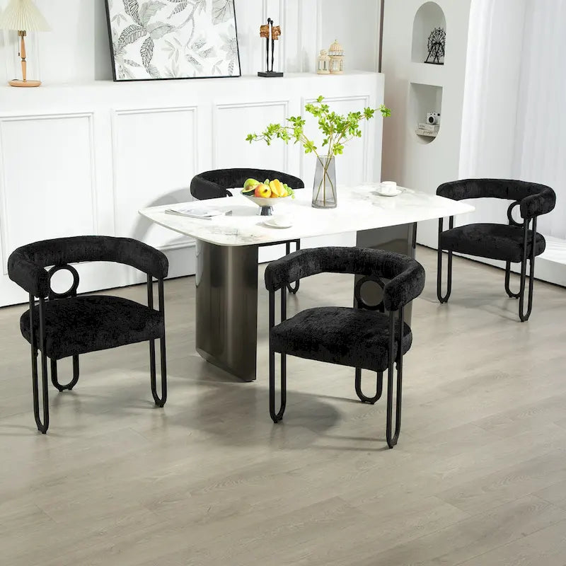 PU Upholstered Dining Chair with Metal Frame and Circle Backrest Design