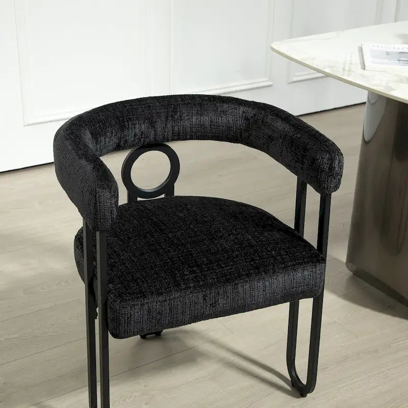 PU Upholstered Dining Chair with Metal Frame and Circle Backrest Design