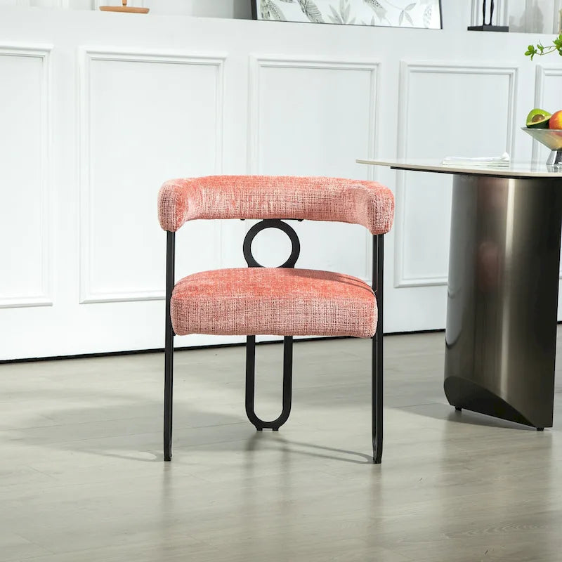 PU Upholstered Dining Chair with Metal Frame and Circle Backrest Design