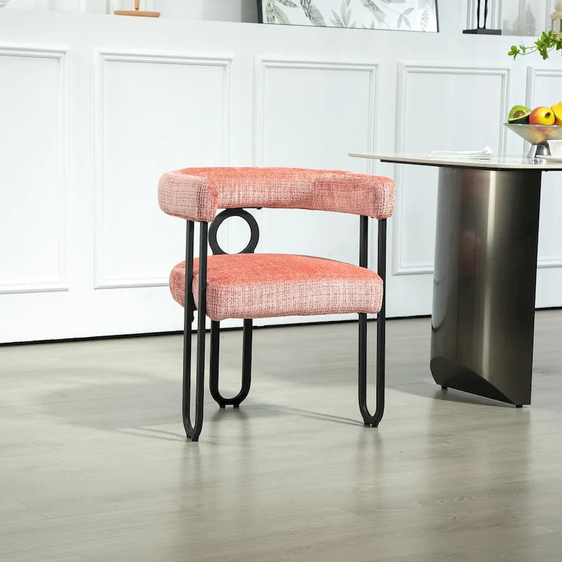PU Upholstered Dining Chair with Metal Frame and Circle Backrest Design