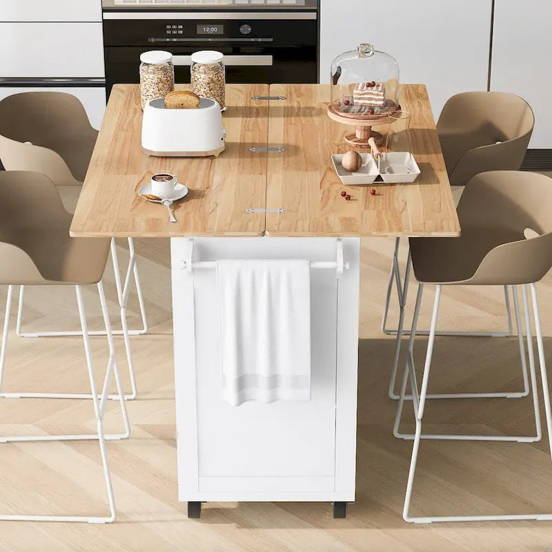 Kitchen Island with Foldable Countertop, Storage Drawer and Cabinet on Wheels