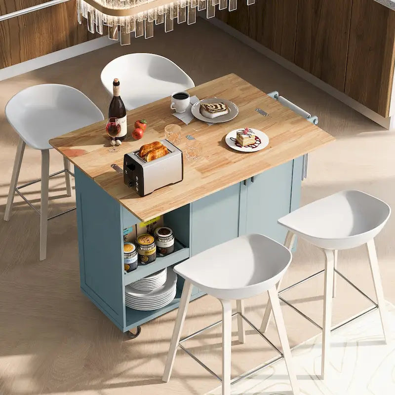 Kitchen Island with Foldable Countertop, Storage Drawer and Cabinet on Wheels