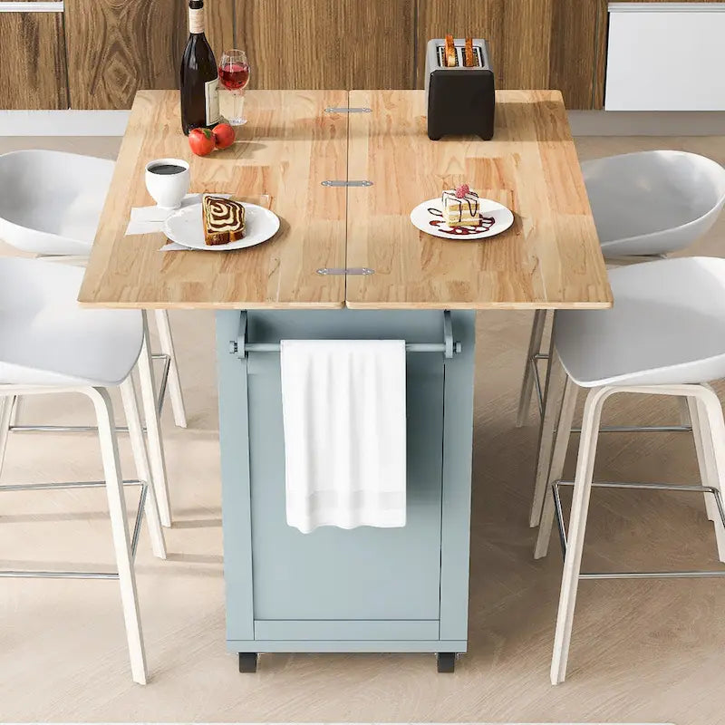 Kitchen Island with Foldable Countertop, Storage Drawer and Cabinet on Wheels