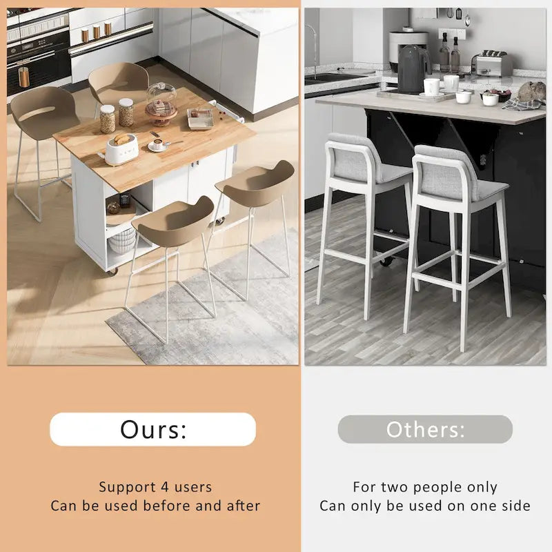 Kitchen Island with Foldable Countertop, Storage Drawer and Cabinet on Wheels