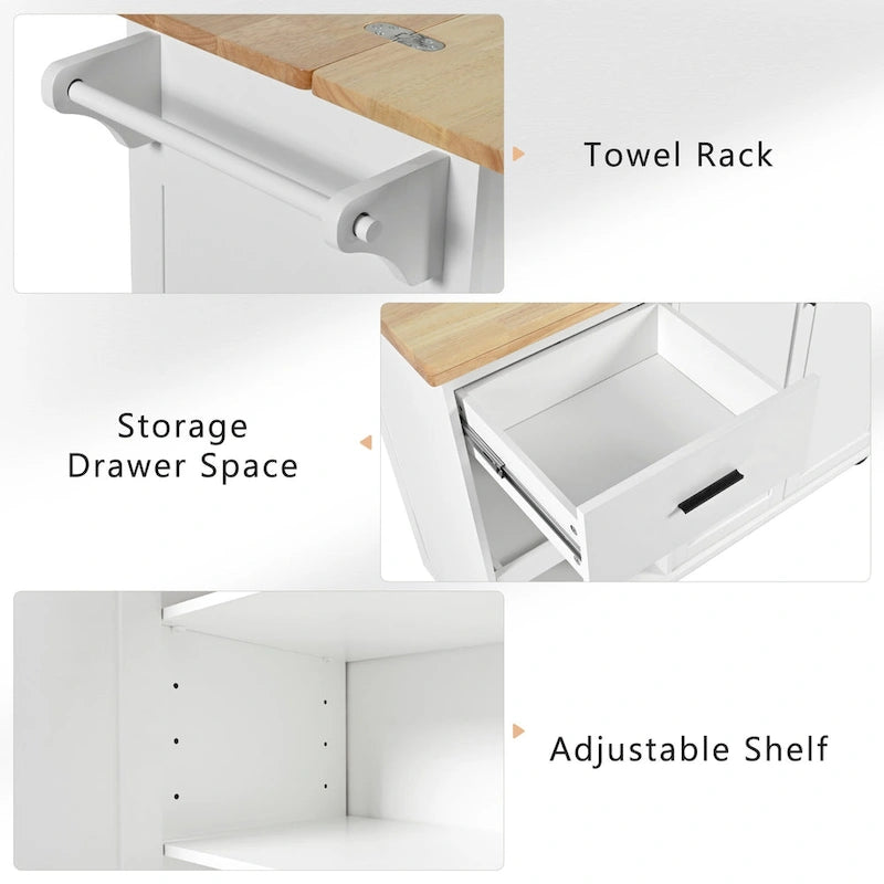 Kitchen Island with Foldable Countertop, Storage Drawer and Cabinet on Wheels