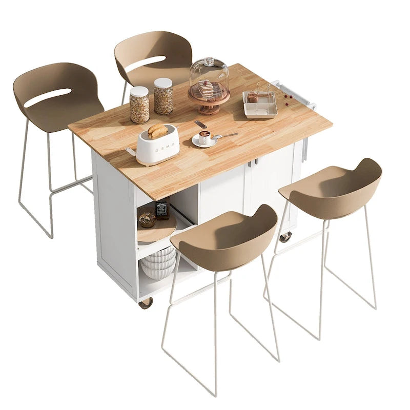 Kitchen Island with Foldable Countertop, Storage Drawer and Cabinet on Wheels