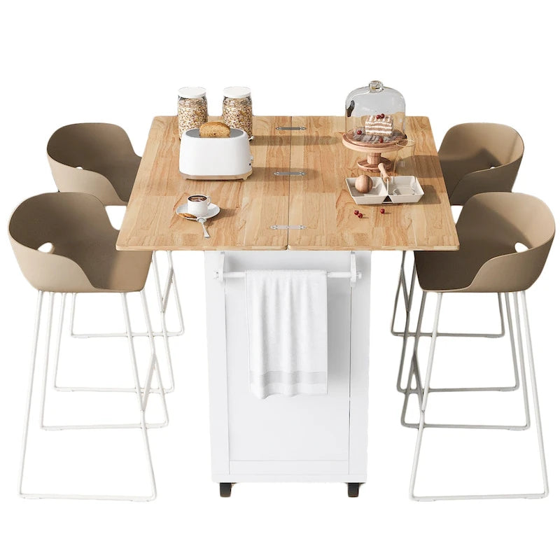 Kitchen Island with Foldable Countertop, Storage Drawer and Cabinet on Wheels