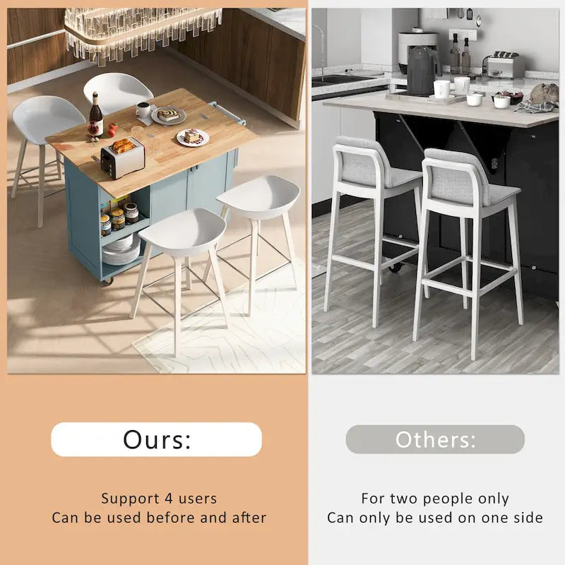 Kitchen Island with Foldable Countertop, Storage Drawer and Cabinet on Wheels