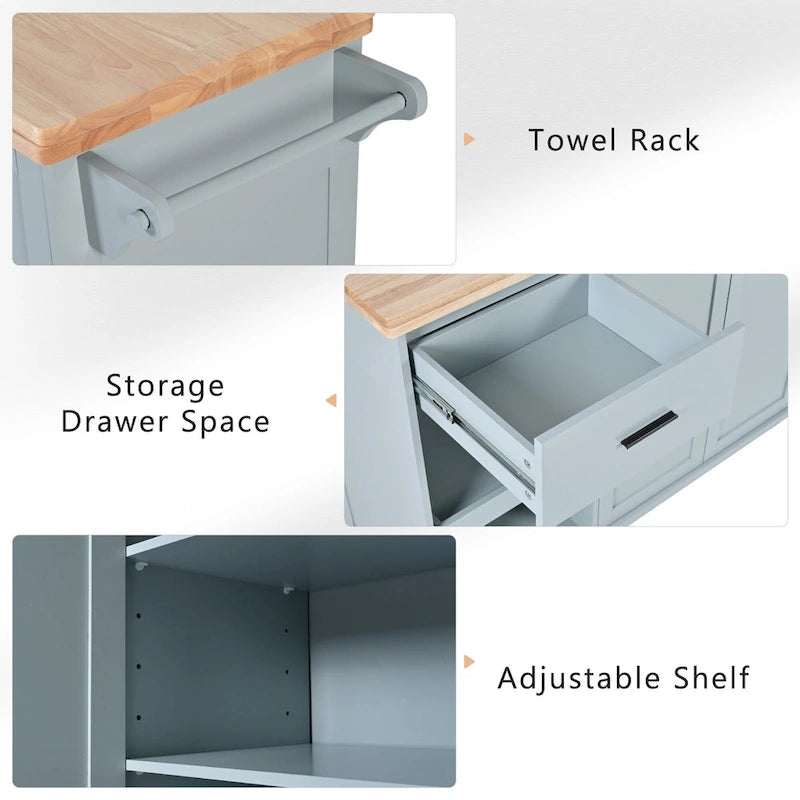 Kitchen Island with Foldable Countertop, Storage Drawer and Cabinet on Wheels
