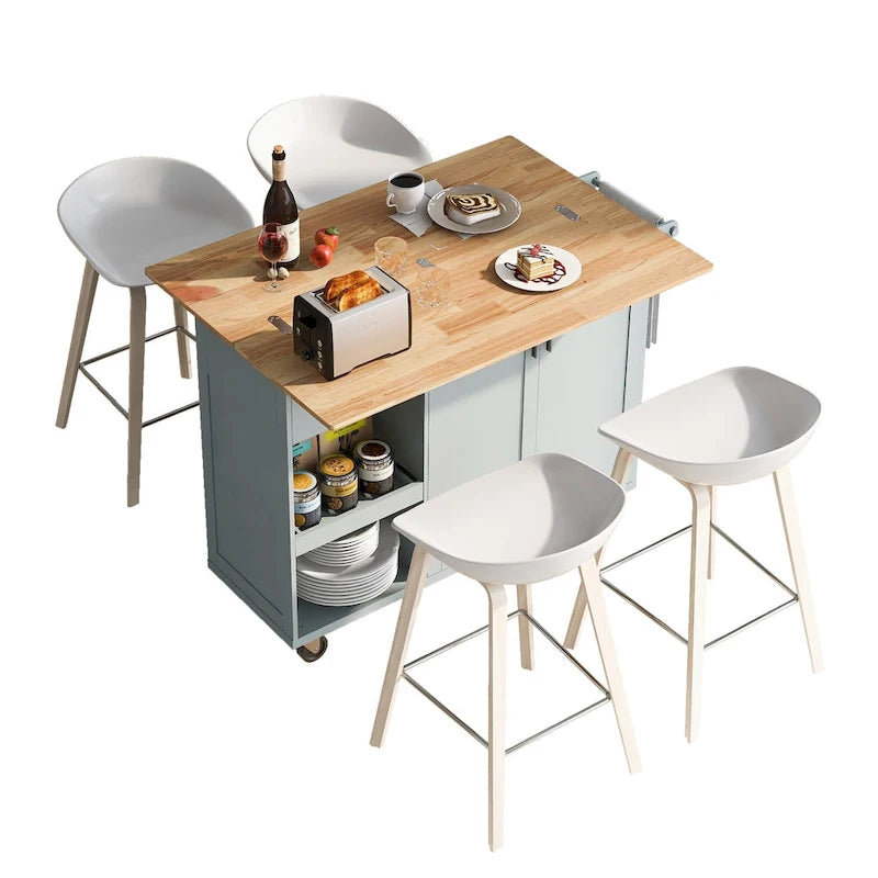 Kitchen Island with Foldable Countertop, Storage Drawer and Cabinet on Wheels