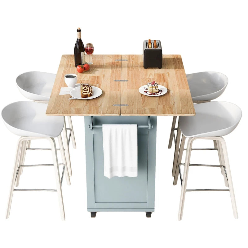 Kitchen Island with Foldable Countertop, Storage Drawer and Cabinet on Wheels