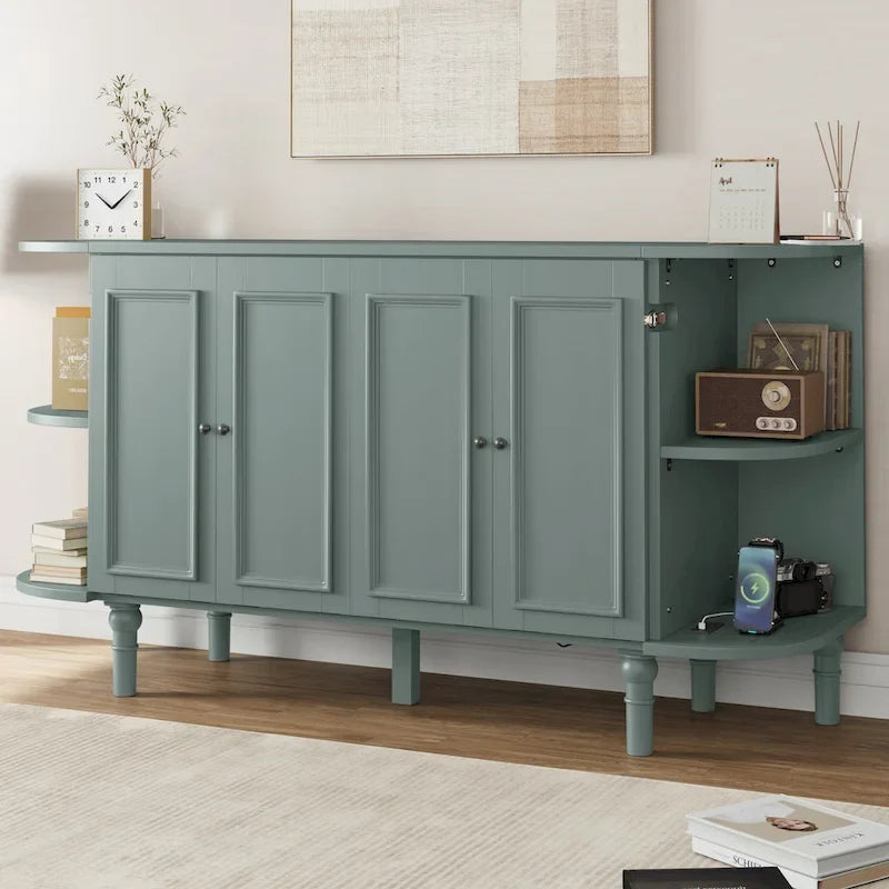Farmhouse Murphy Bed with Curved Shelves and Charging Station