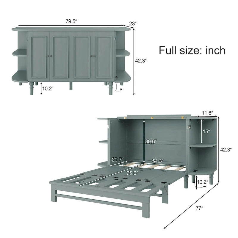 Farmhouse Murphy Bed with Curved Shelves and Charging Station