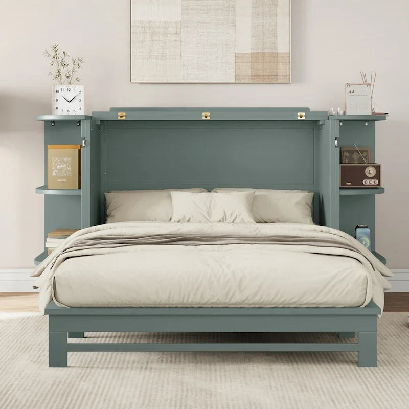 Farmhouse Murphy Bed with Curved Shelves and Charging Station