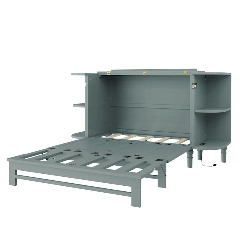 Farmhouse Murphy Bed with Curved Shelves and Charging Station