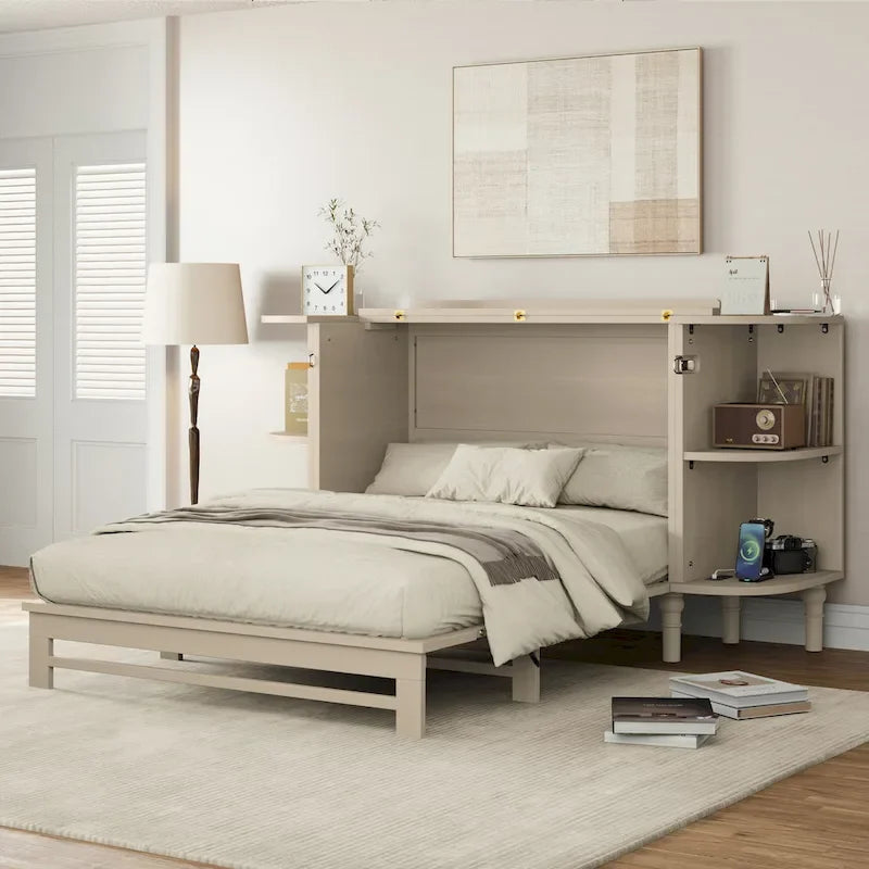 Farmhouse Murphy Bed with Curved Shelves and Charging Station