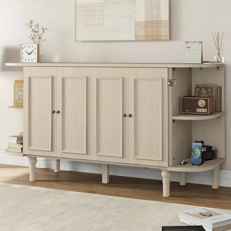 Farmhouse Murphy Bed with Curved Shelves and Charging Station