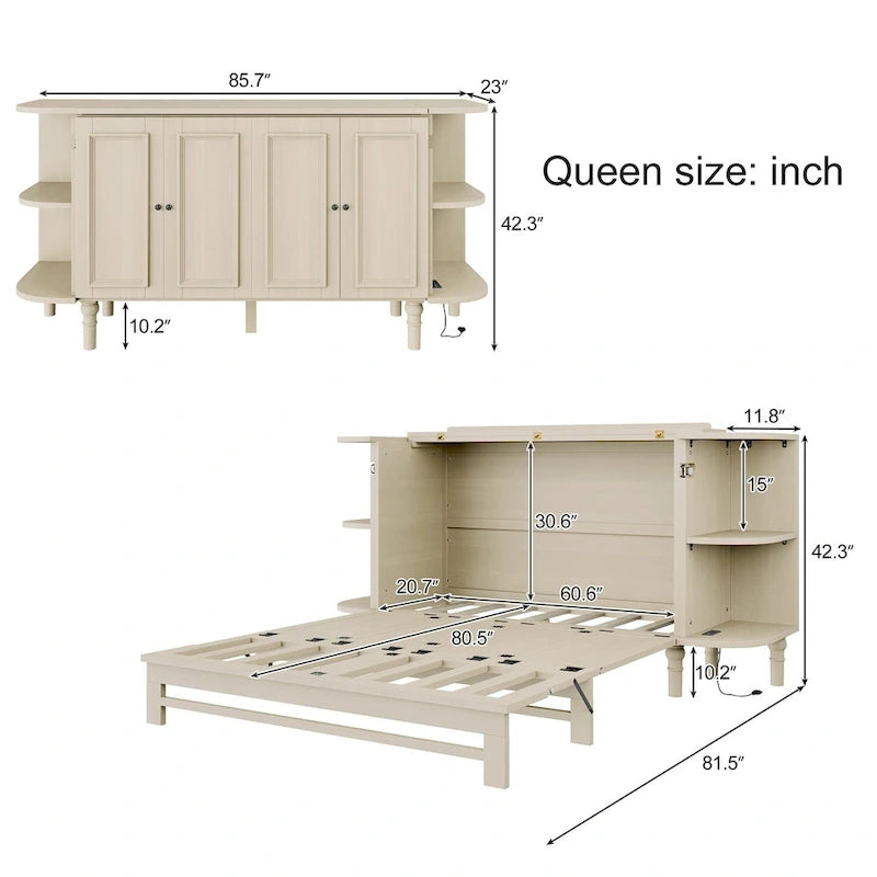 Farmhouse Murphy Bed with Curved Shelves and Charging Station