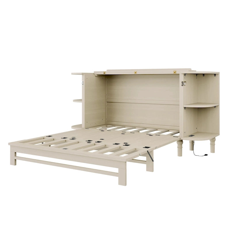 Farmhouse Murphy Bed with Curved Shelves and Charging Station
