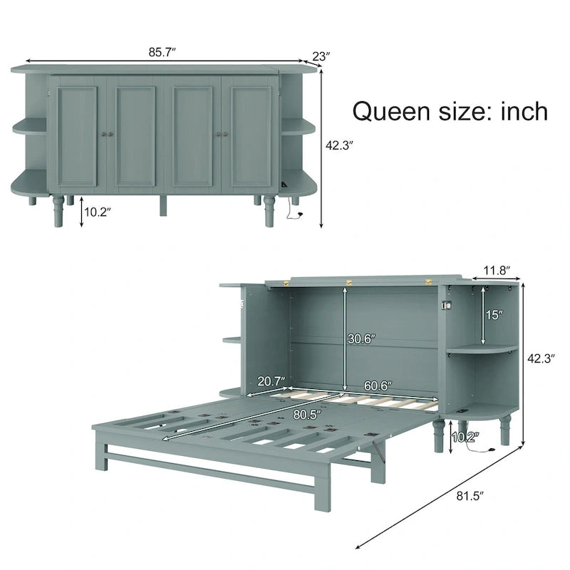 Farmhouse Murphy Bed with Curved Shelves and Charging Station