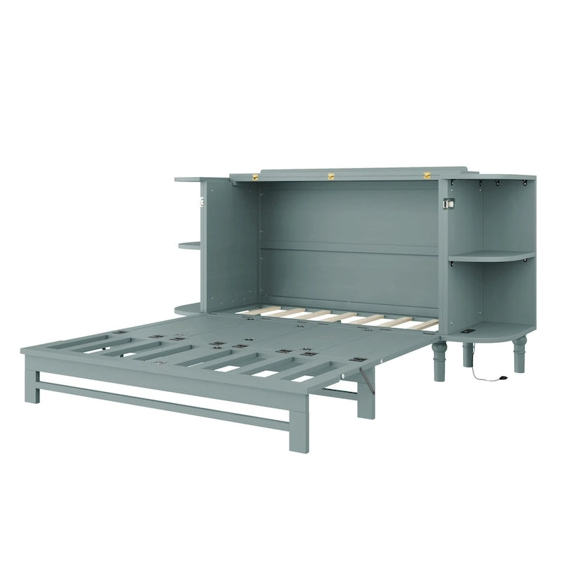 Farmhouse Murphy Bed with Curved Shelves and Charging Station