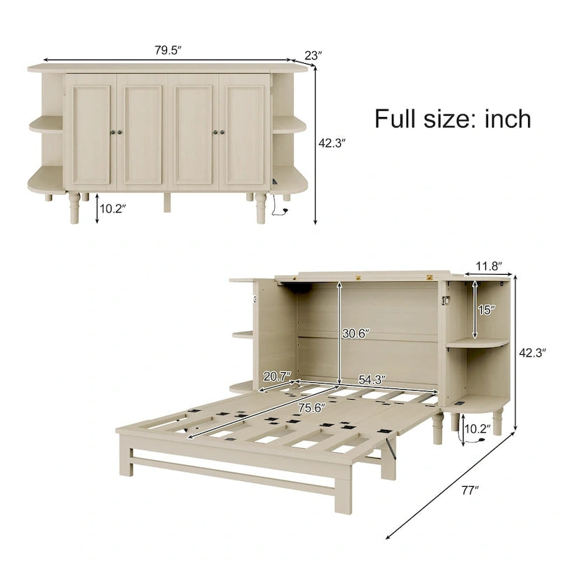 Farmhouse Murphy Bed with Curved Shelves and Charging Station