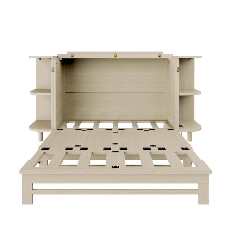Farmhouse Murphy Bed with Curved Shelves and Charging Station