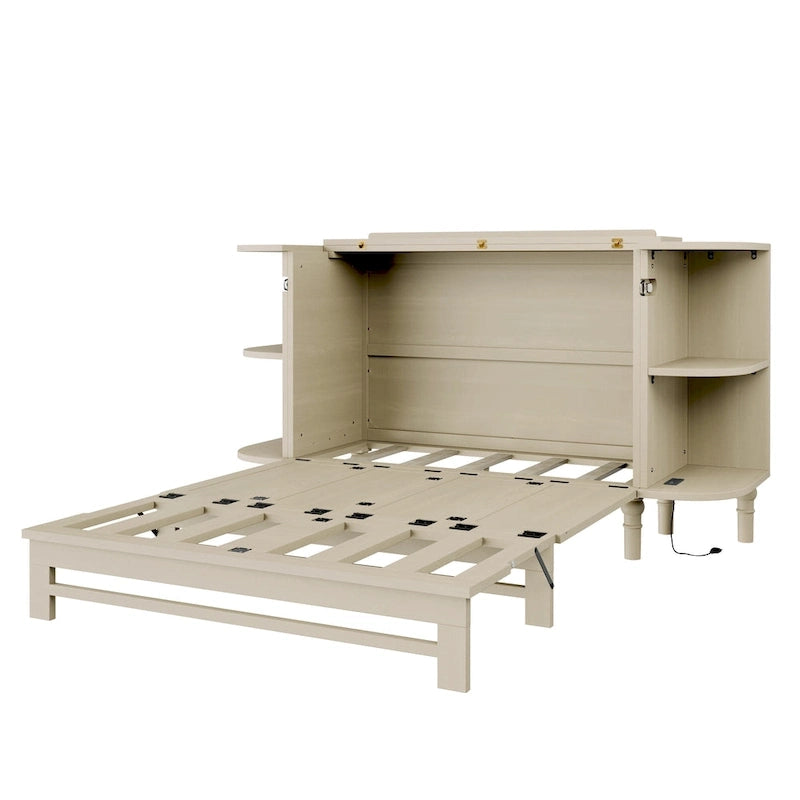 Farmhouse Murphy Bed with Curved Shelves and Charging Station