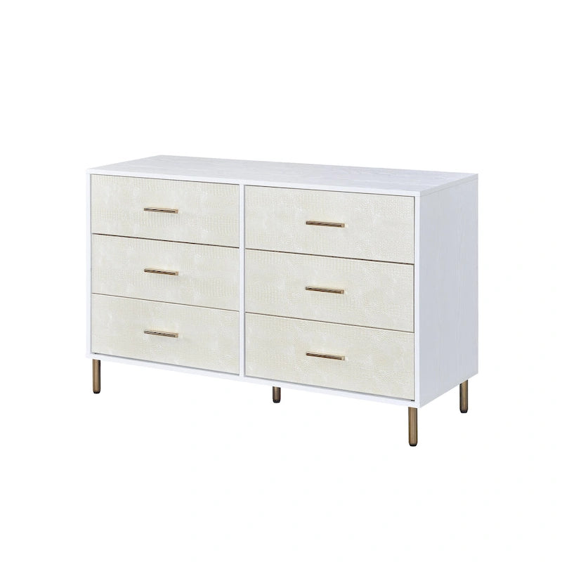 6-Drawer Dresser Storage Cabinet with Silver Faux Crocodile Texture Drawer Fronts