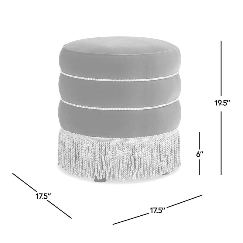 17.5 Round Upholstered Ottoman with Gold Bullion Fringe