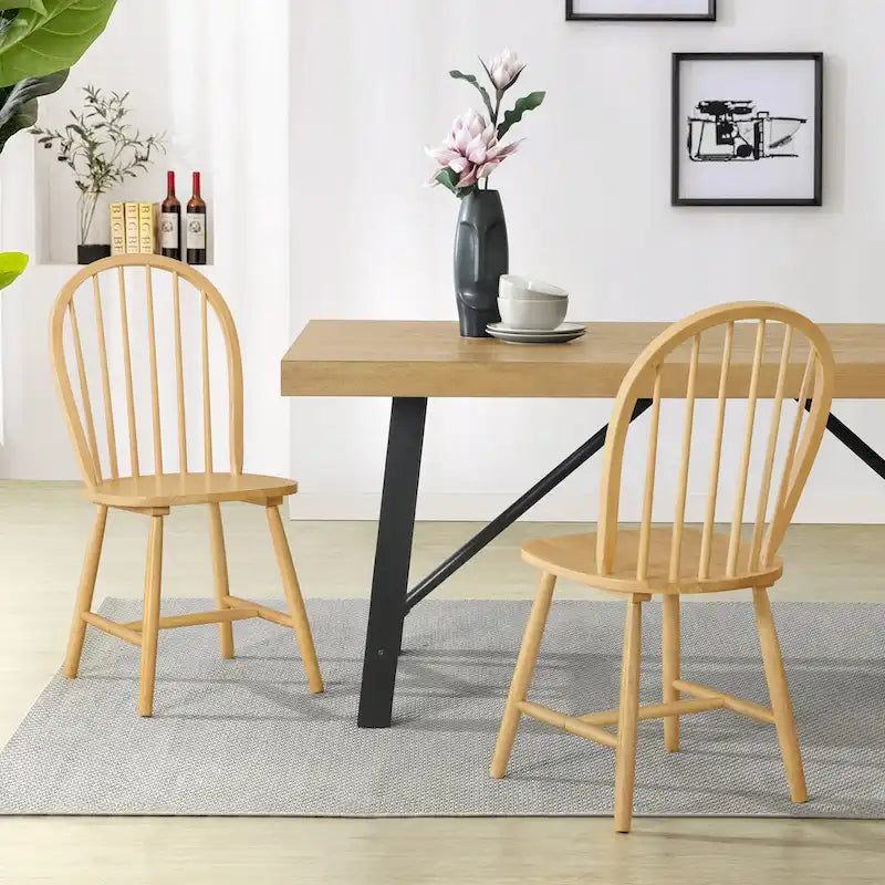 Farmhouse High Back Spindle Dining Chairs Set of 2