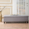 Fabric Storage Ottoman Bench with Studded Base