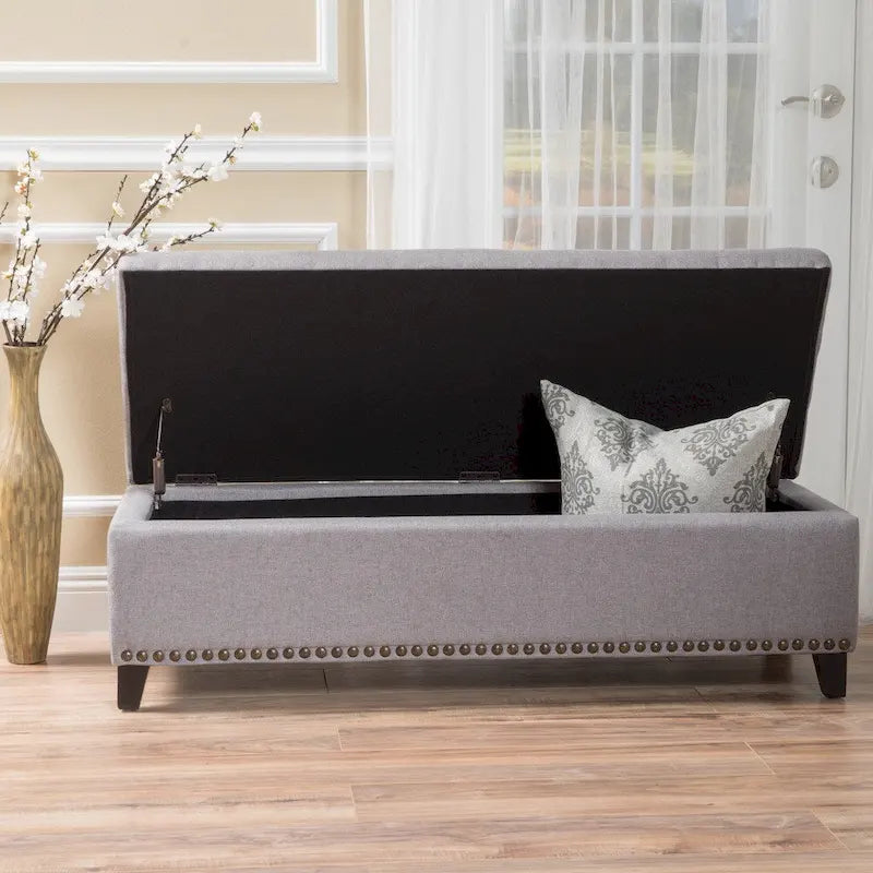 Fabric Storage Ottoman Bench with Studded Base
