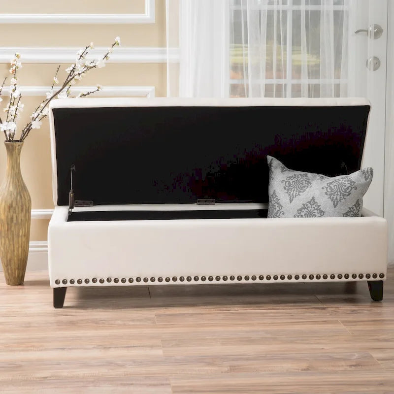 Fabric Storage Ottoman Bench with Studded Base