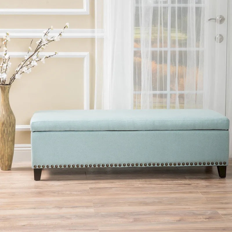 Fabric Storage Ottoman Bench with Studded Base