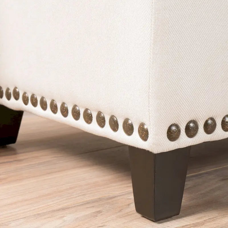Fabric Storage Ottoman Bench with Studded Base