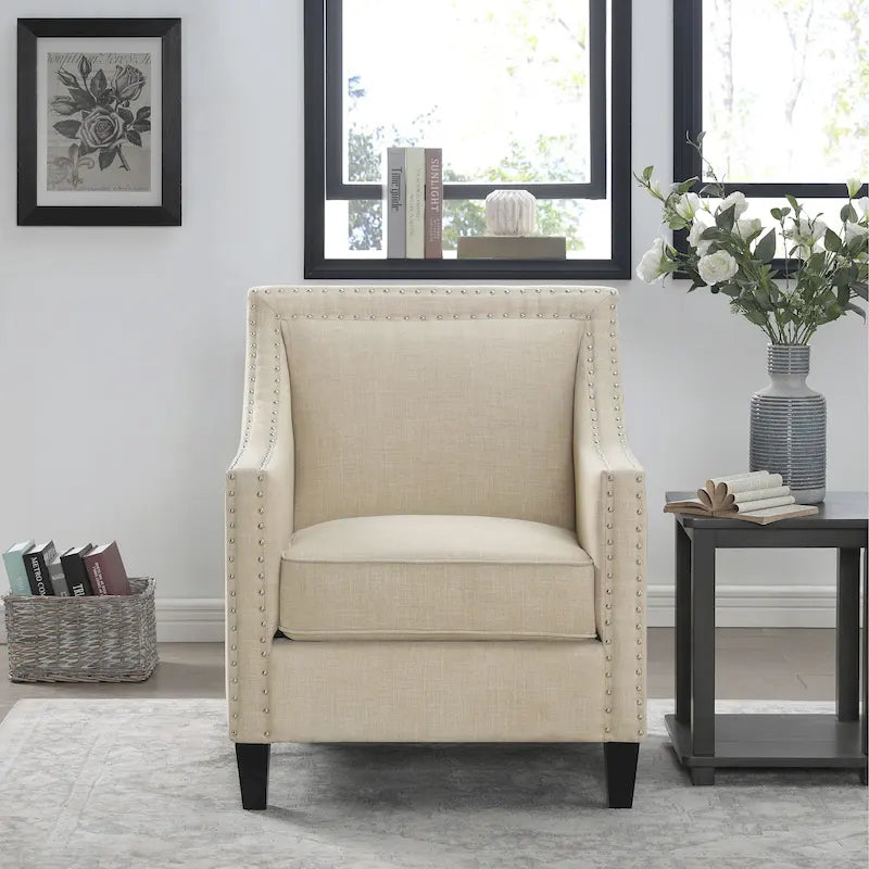 Fauteuil d'appoint avec garniture cloutée chromée