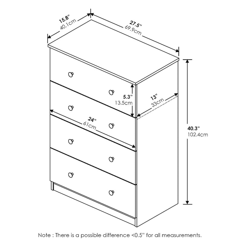 Simple Design 4-Drawer Bedroom Storage Dresser with Knob Handles