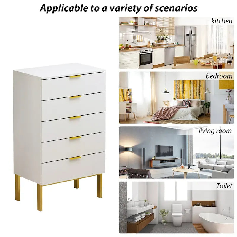 5 Drawer Dresser Chest of Drawers with Metal Legs
