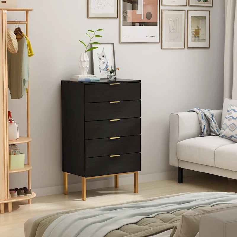 5 Drawer Dresser Chest of Drawers with Metal Legs